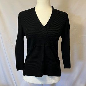 August Silk Knits v-neck cropped cable black sweater
